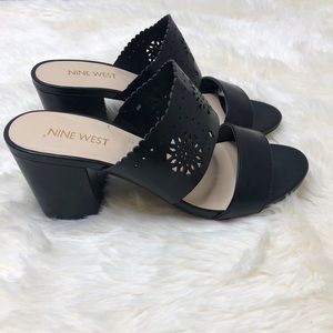 Nine West block heel slide sandals - black